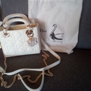 Dior White Quilted Mini Top-Handle Bag with Gold Hardware
